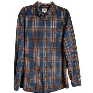 Vintage LL Bean Blue Royal Stewart Tartan Plaid Flannel Shirt Long Sleeve L TALL